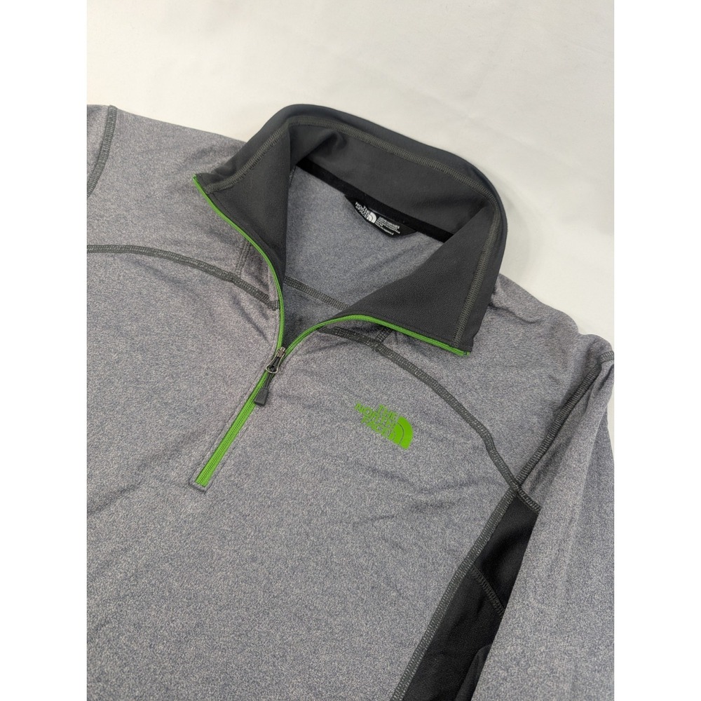 The North Face Mens Outdoor Hiking‎ Gray Volt Green 1/4 Zip Pullover Medium Base